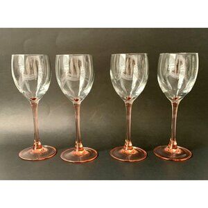 4 Vintage LUMINARC Pink Stemmed Wine Glasses France Barware